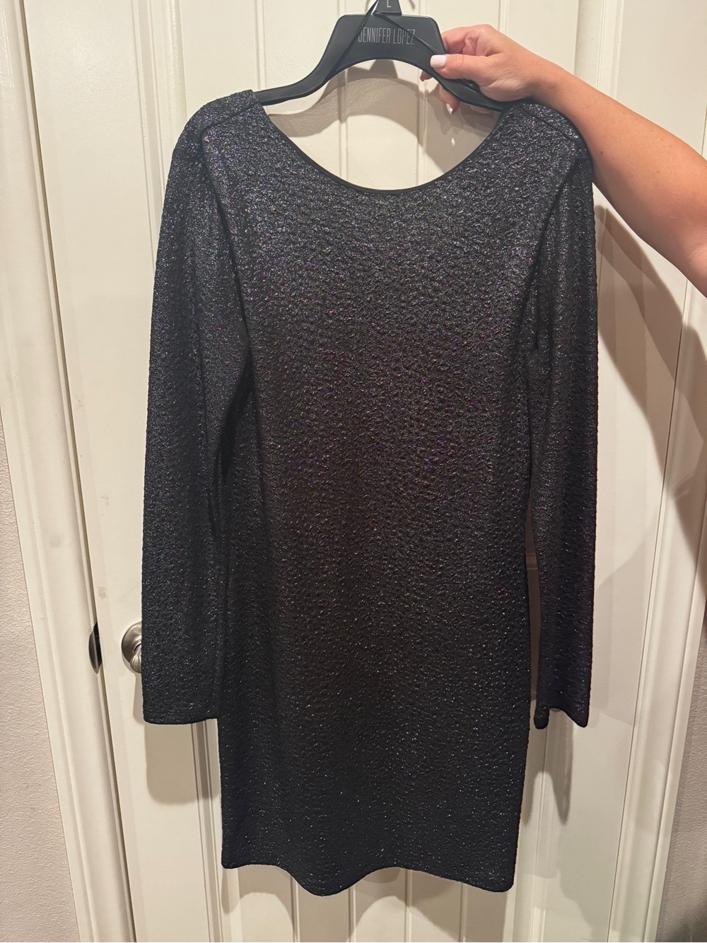 Jennifer Lopez Black Sparkle Long-Sleeve Dress